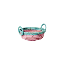 Mini Round Raffia Basket Embroidered Butterflies Rice DK